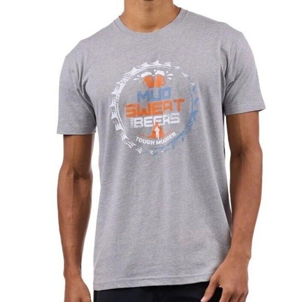 Tough Mudder T-Shirt Mens L Gray Mud Sweat Beers Novelty Graphic‎ Tee GIFT NEW